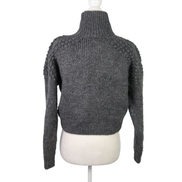 Free People Charcoal Grey Bobble Knit Crop Turtleneck Sweater S - Picture 4 of 6